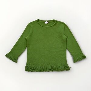VTG J.Crew Sz M Green Fringe Sweater Lambswool Boho Pullover Made in Hong Kong